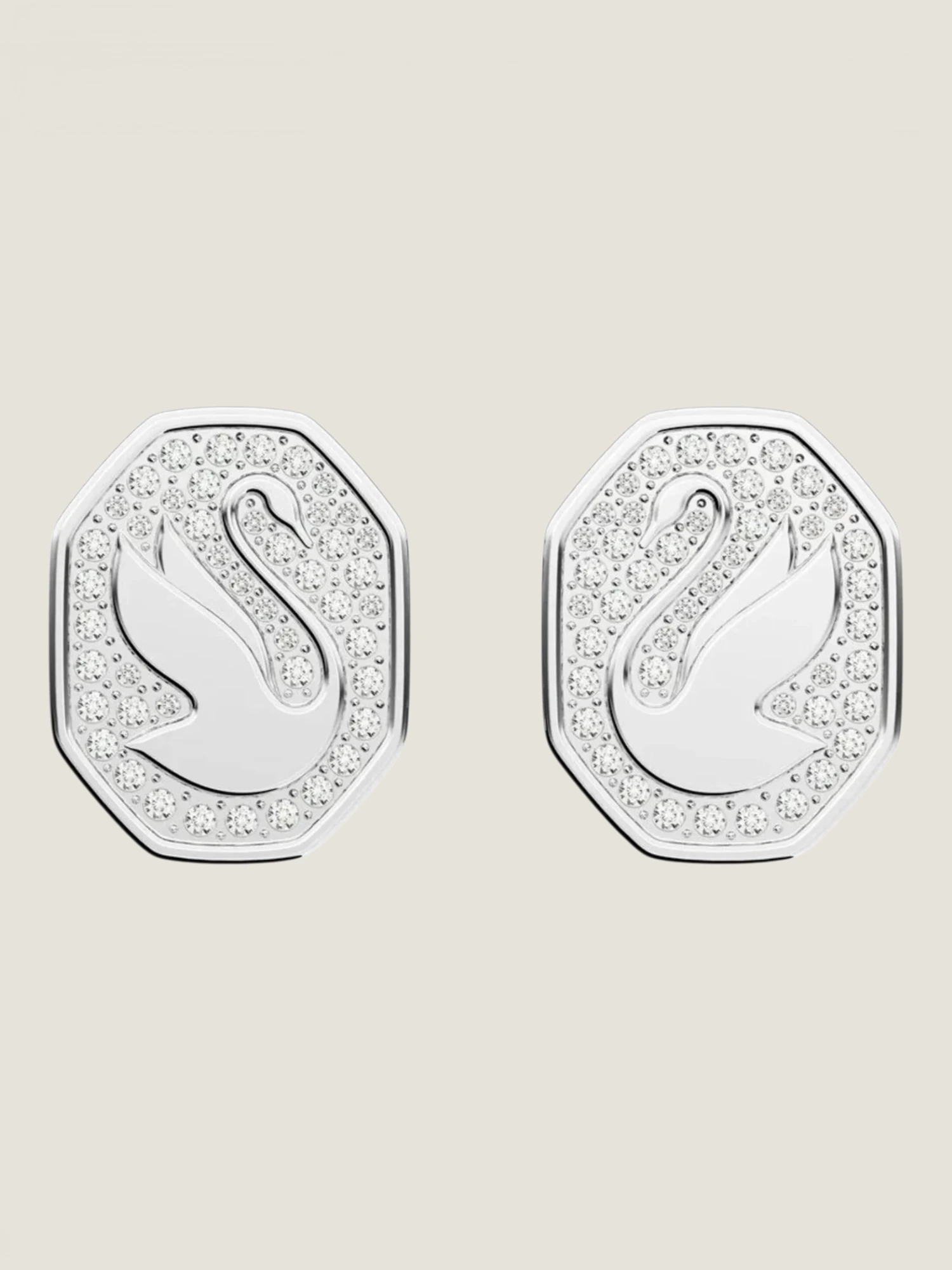 Swan Stud Earrings - Octagon Shape - White